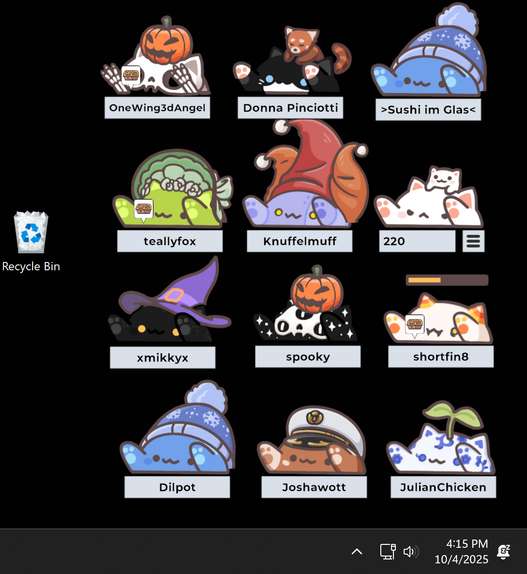 An image of multiplayer Bongo Cat with dozens of bongo cat players on windows desktop
